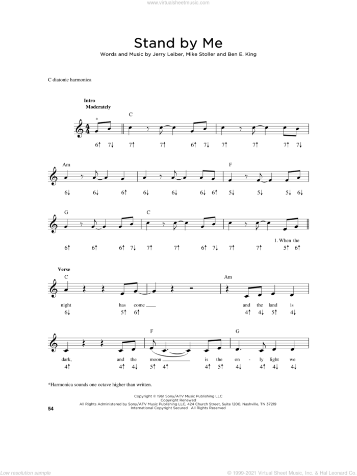 Stand By Me sheet music for harmonica solo by Ben E. King, Mickey Gilley, Jerry Leiber and Mike Stoller, intermediate skill level