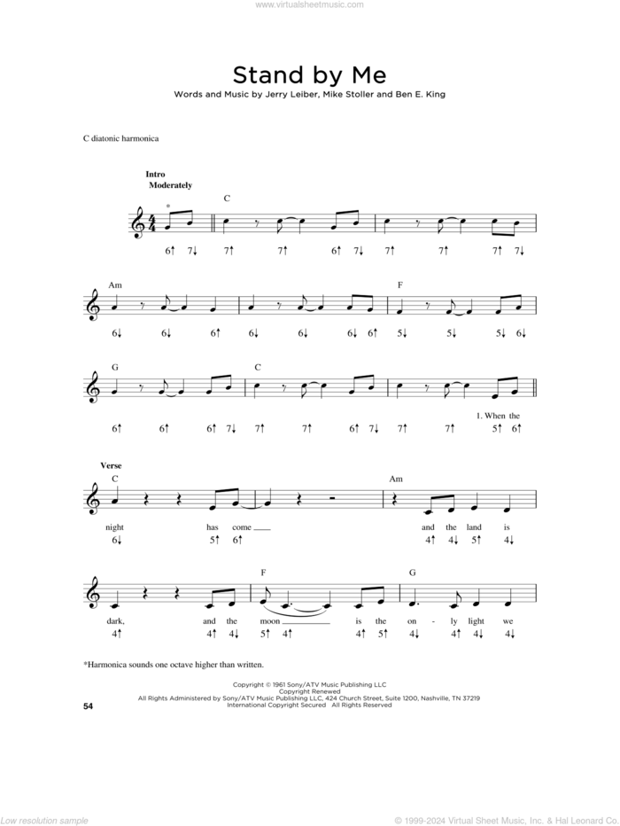 Stand By Me sheet music for harmonica solo by Ben E. King, Mickey Gilley, Jerry Leiber and Mike Stoller, intermediate skill level