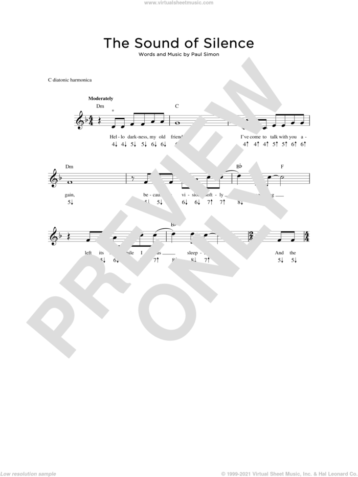 The Sound Of Silence sheet music for harmonica solo by Simon & Garfunkel and Paul Simon, intermediate skill level