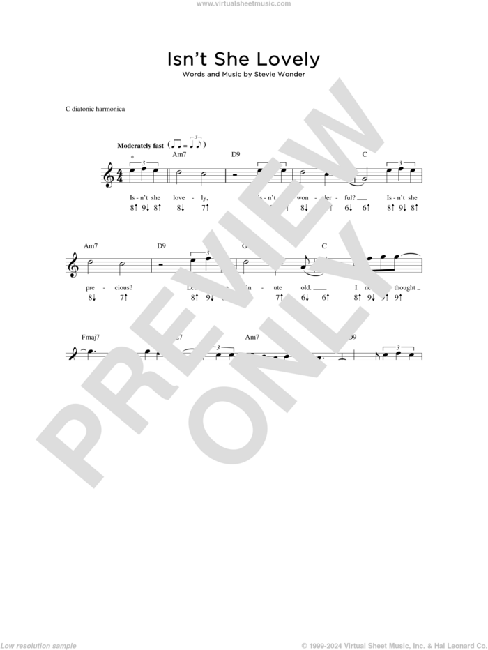 Isn't She Lovely sheet music for harmonica solo by Stevie Wonder, intermediate skill level