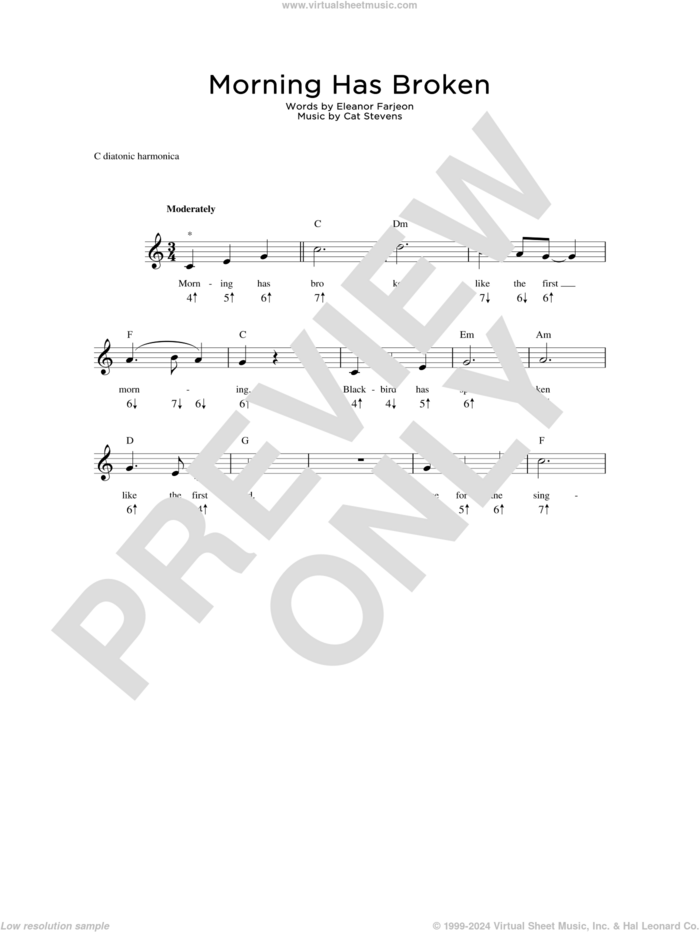 Morning Has Broken sheet music for harmonica solo by Cat Stevens and Eleanor Farjeon, intermediate skill level