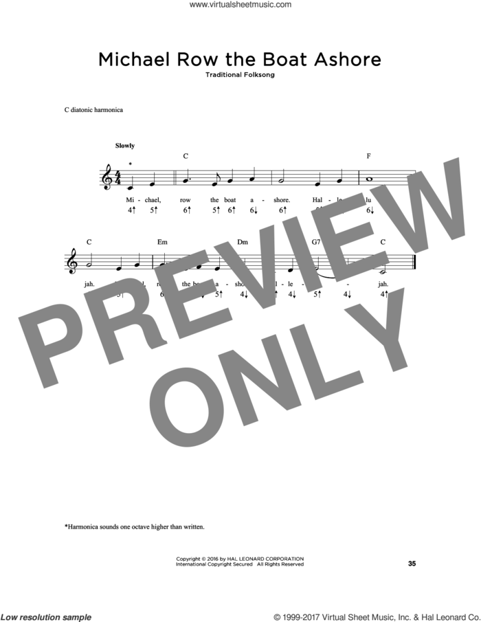 Michael Row The Boat Ashore sheet music for harmonica solo, intermediate skill level