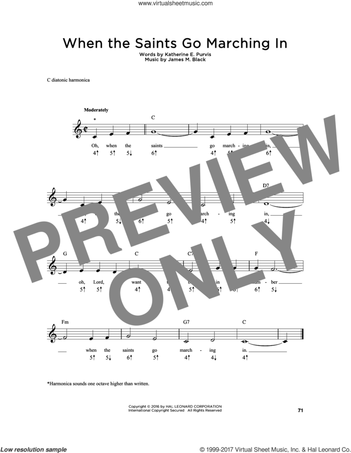 When The Saints Go Marching In sheet music for harmonica solo by James M. Black and Katherine E. Purvis, intermediate skill level