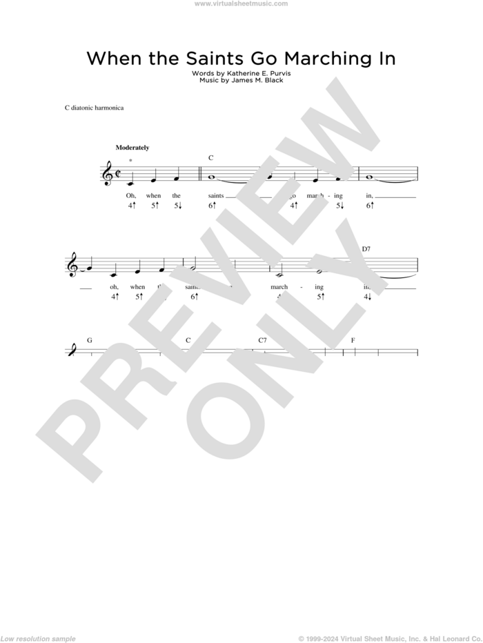 When The Saints Go Marching In sheet music for harmonica solo by James M. Black and Katherine E. Purvis, intermediate skill level