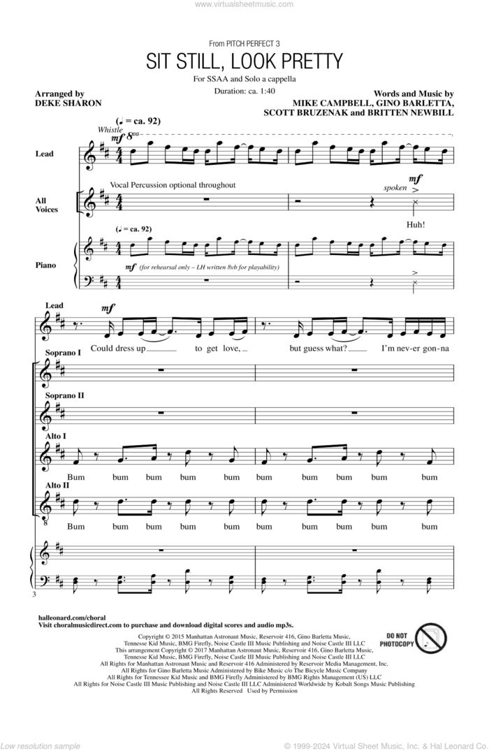 Sit Still, Look Pretty sheet music for choir (SSAA: soprano, alto) by Deke Sharon, Daya, Britten Newbill, Gino Barletta, Mike Campbell and Scott Bruzenak, intermediate skill level