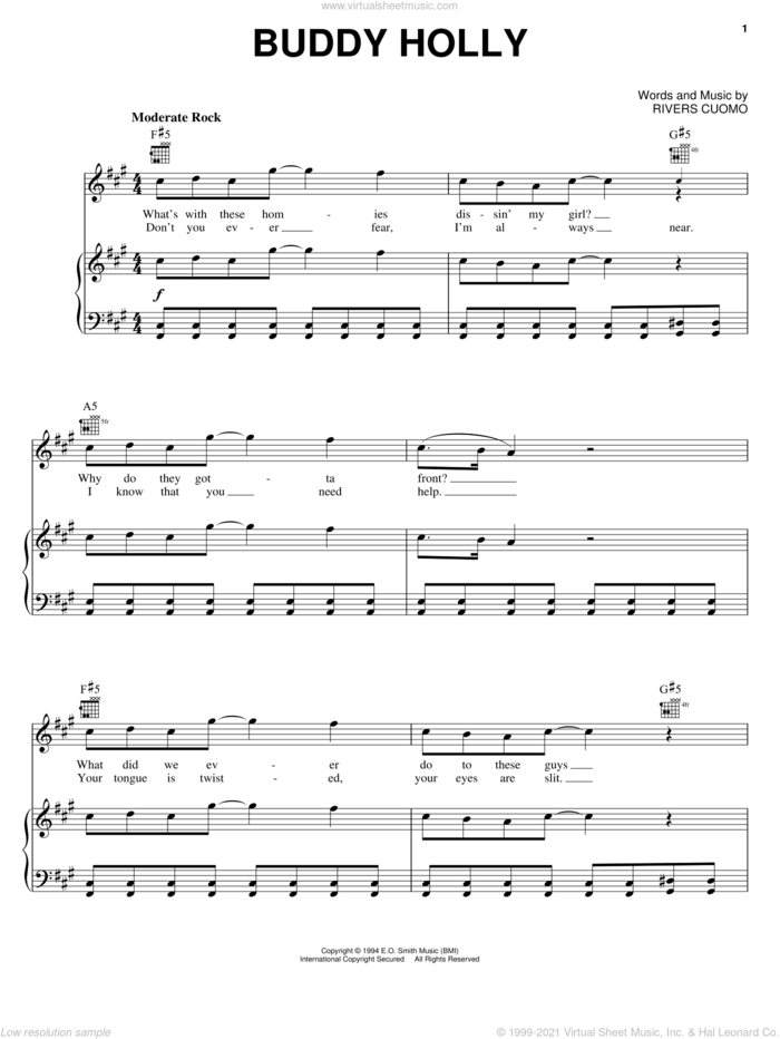 Buddy Holly sheet music for voice, piano or guitar by Weezer and Rivers Cuomo, intermediate skill level