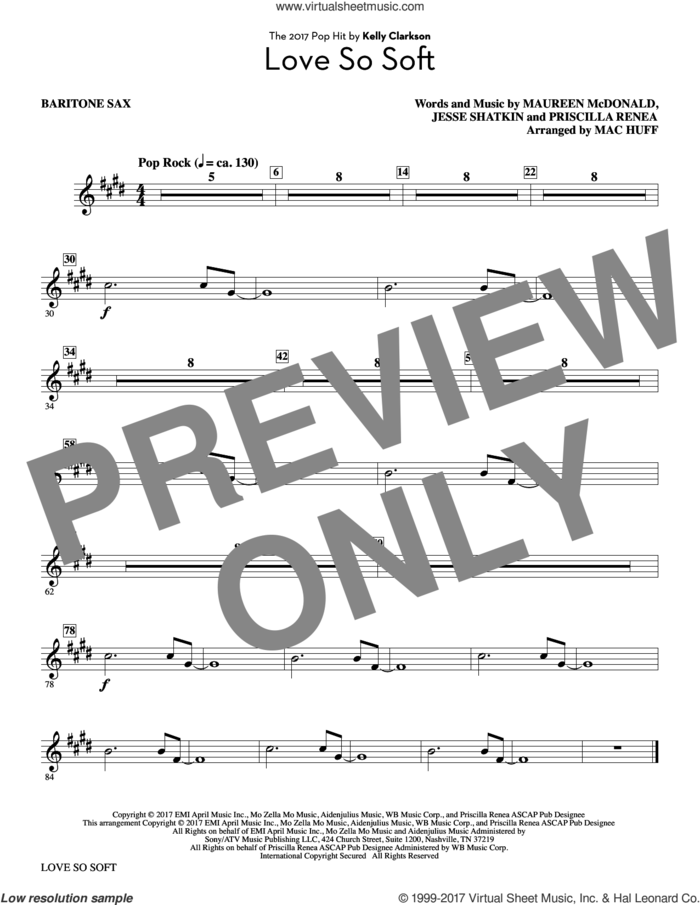 Love So Soft (complete set of parts) sheet music for orchestra/band by Mac Huff, Jesse Shatkin, Kelly Clarkson, Maureen McDonald and Priscilla Renea, intermediate skill level