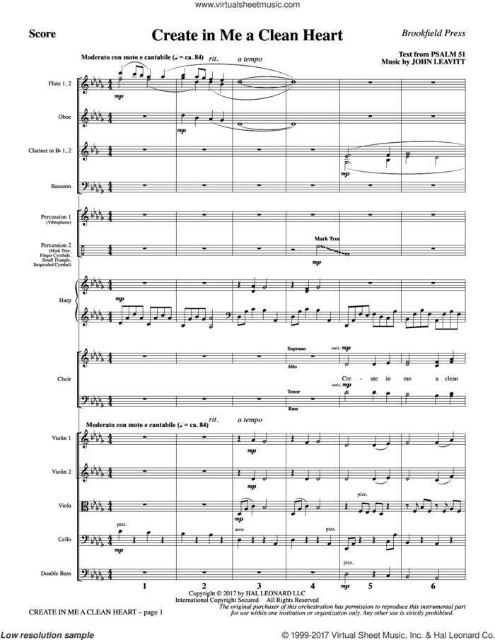 Create in Me a Clean Heart (COMPLETE) sheet music for orchestra/band by John Leavitt and Psalm 51, intermediate skill level