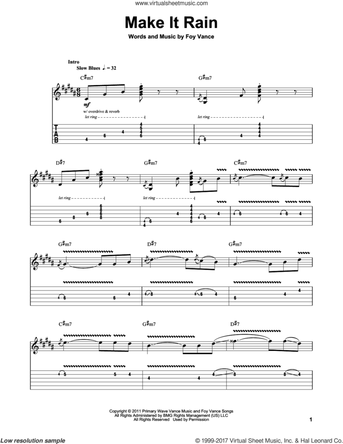 Make It Rain sheet music for guitar (tablature, play-along) by Ed Sheeran and Foy Vance, intermediate skill level