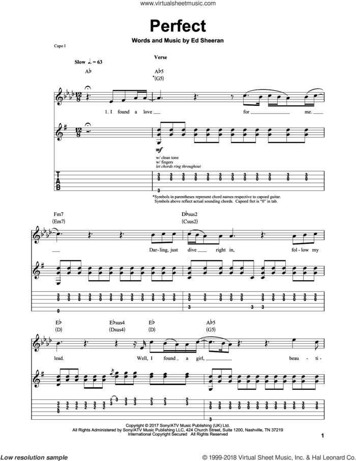 Perfect sheet music for guitar (tablature, play-along) by Ed Sheeran, intermediate skill level