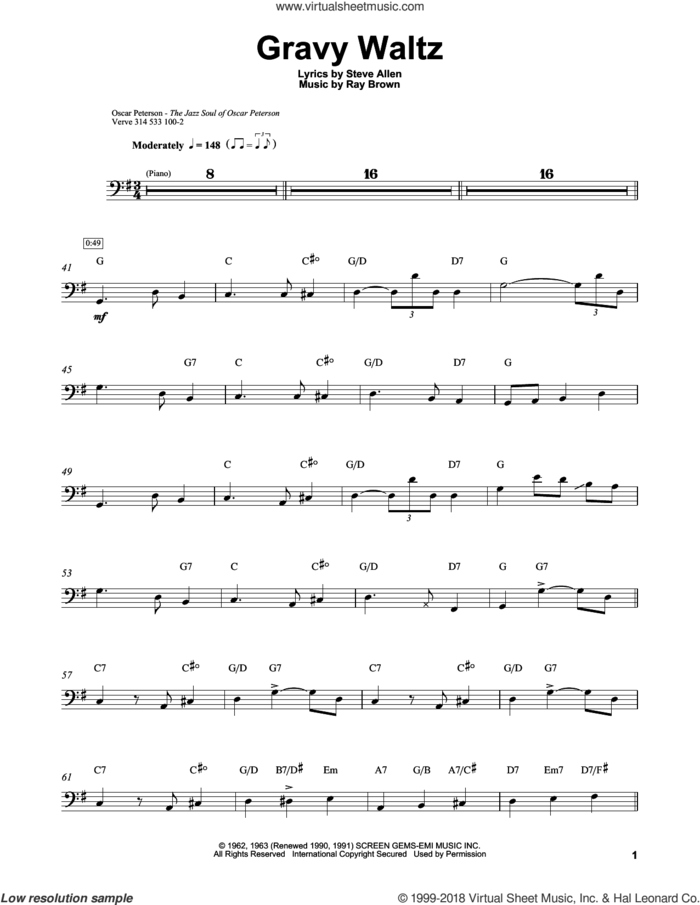 Gravy Waltz sheet music for brass ensemble (transcription) by Ray Brown and Steve Allen, intermediate skill level