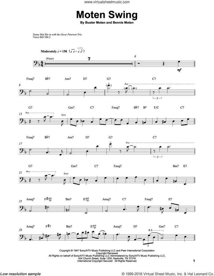 Moten Swing sheet music for brass ensemble (transcription) by Ray Brown, Bennie Moten and Buster Moten, intermediate skill level