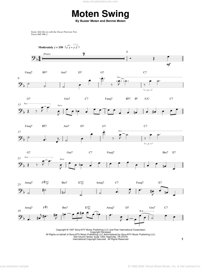 Moten Swing sheet music for brass ensemble (transcription) by Ray Brown, Bennie Moten and Buster Moten, intermediate skill level