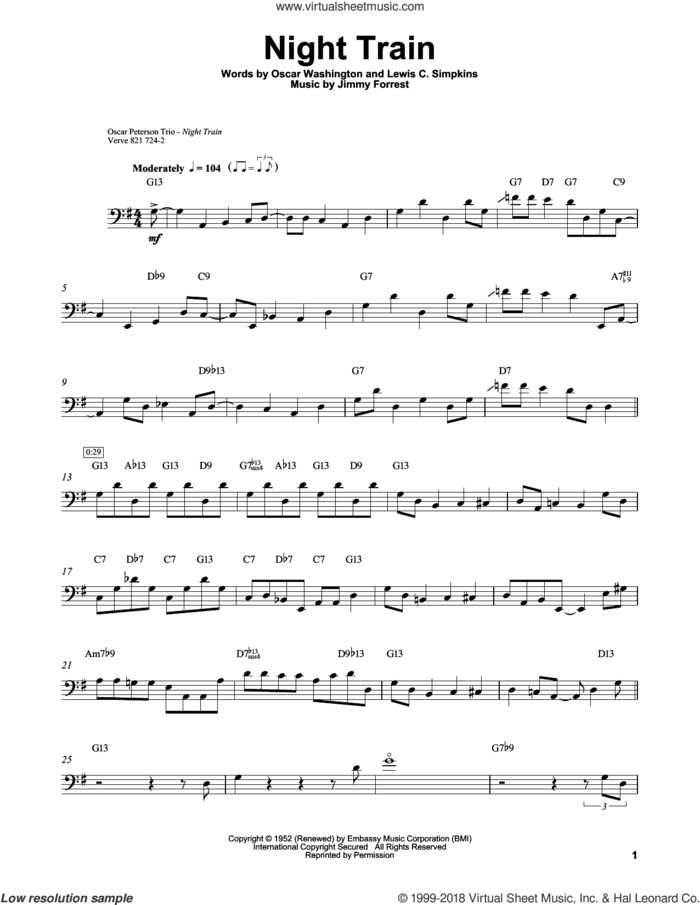 Night Train sheet music for brass ensemble (transcription) by Ray Brown, Buddy Morrlow, Jimmy Forrest, Lewis C. Simpkins and Oscar Washington, intermediate skill level