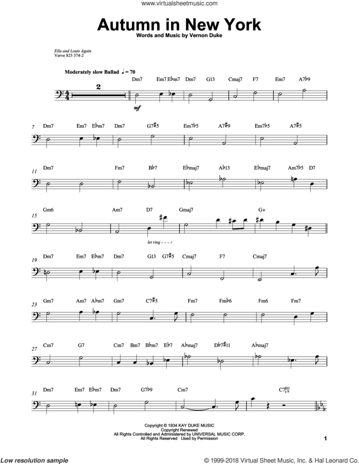 Autumn In New York sheet music for brass ensemble (transcription) by Ray Brown and Vernon Duke, intermediate skill level