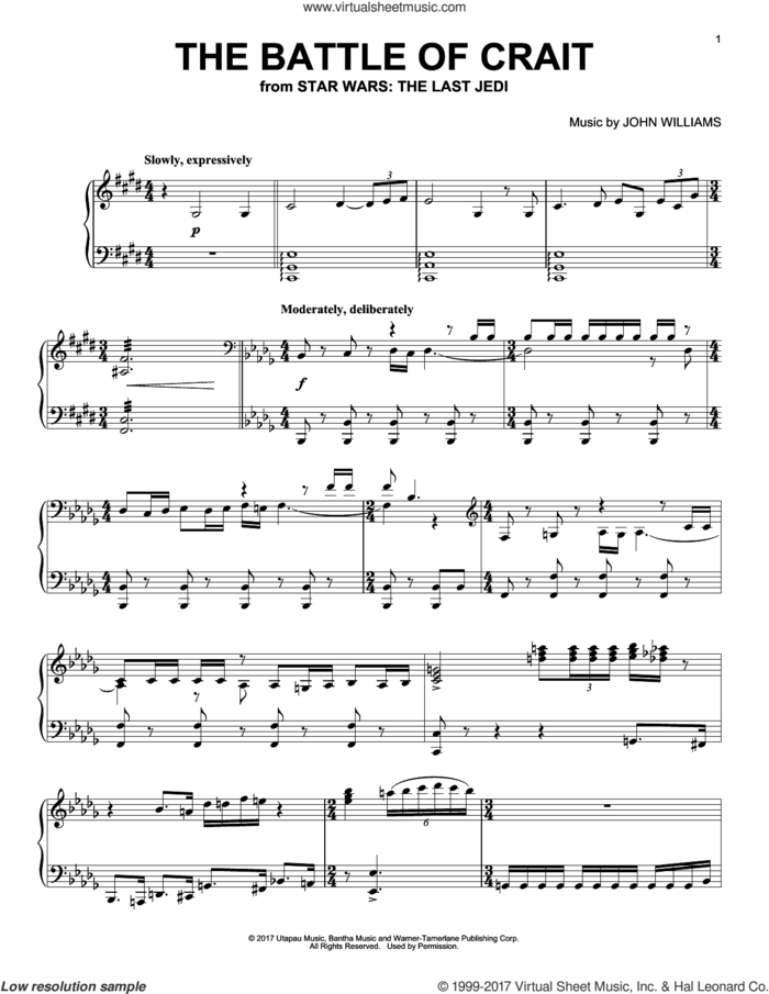 The Battle Of Crait, (intermediate) sheet music for piano solo by John Williams, intermediate skill level