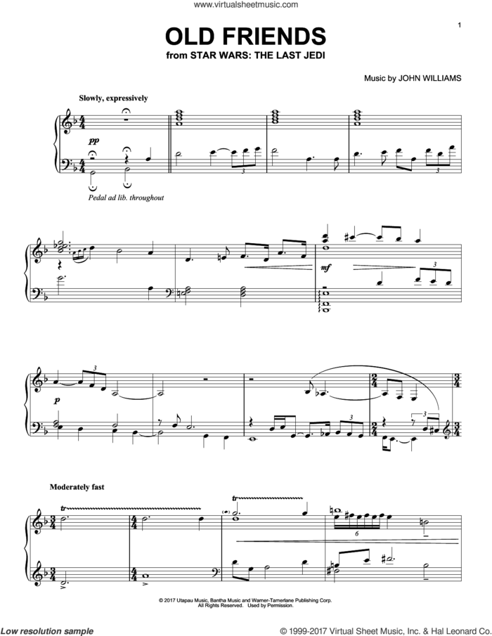 Old Friends, (intermediate) sheet music for piano solo by John Williams, intermediate skill level