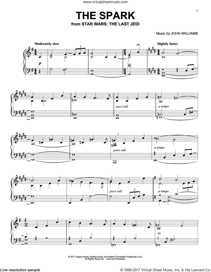 The Spark sheet music for piano solo by John Williams, intermediate skill level