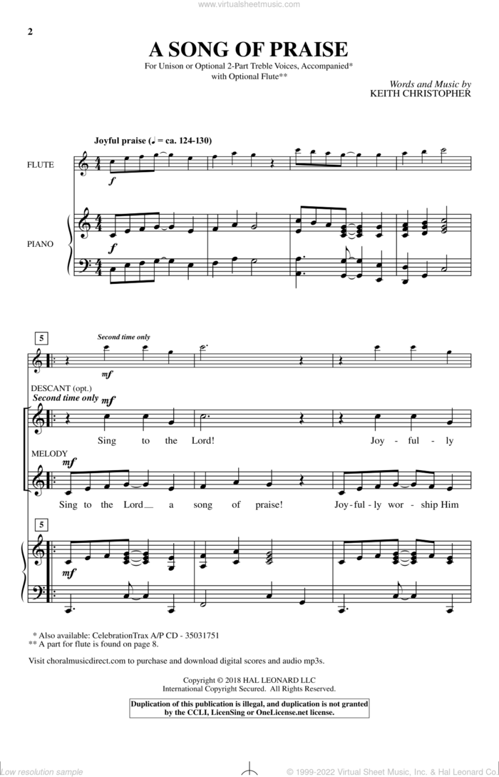 A Song Of Praise sheet music for choir (2-Part) by Keith Christopher, intermediate duet