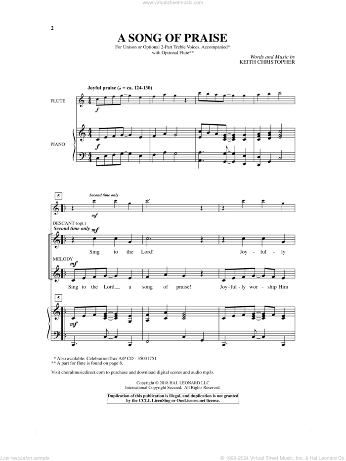 A Song Of Praise sheet music for choir (2-Part) by Keith Christopher, intermediate duet