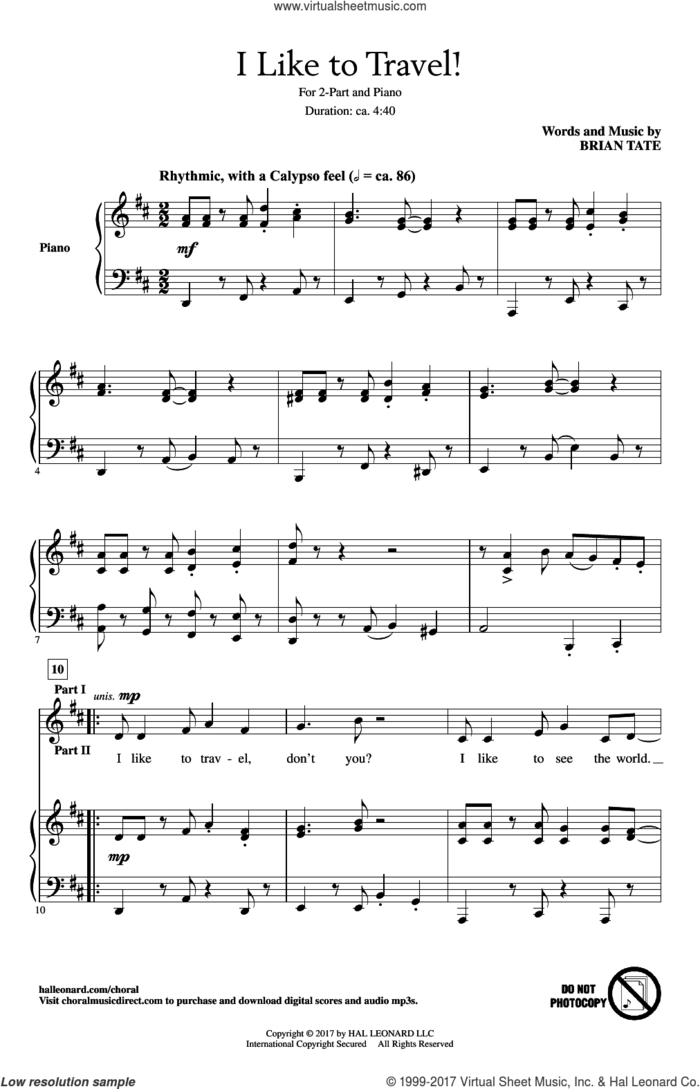 I Like To Travel! sheet music for choir (2-Part) by Brian Tate, intermediate duet