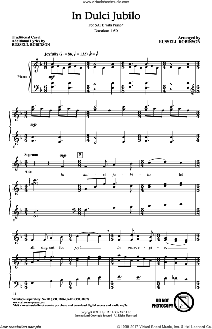 In Dulci Jubilo sheet music for choir (SATB: soprano, alto, tenor, bass) by Russell Robinson and Miscellaneous, intermediate skill level
