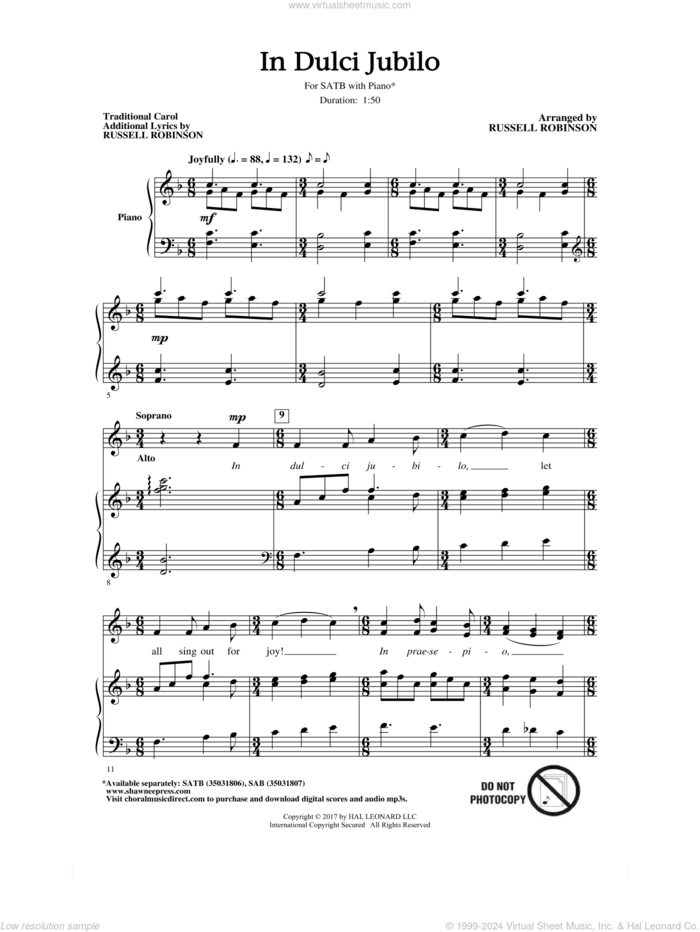 In Dulci Jubilo sheet music for choir (SATB: soprano, alto, tenor, bass) by Russell Robinson and Miscellaneous, intermediate skill level