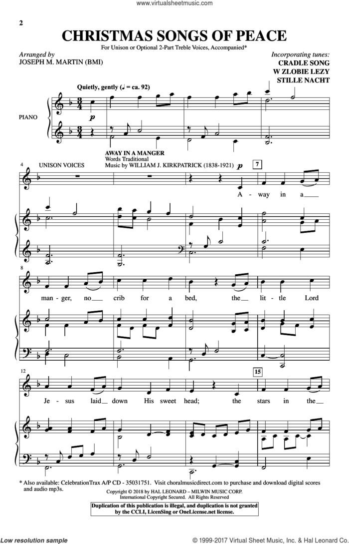 Christmas Songs Of Peace sheet music for choir (Unison) by Joseph M. Martin, intermediate skill level