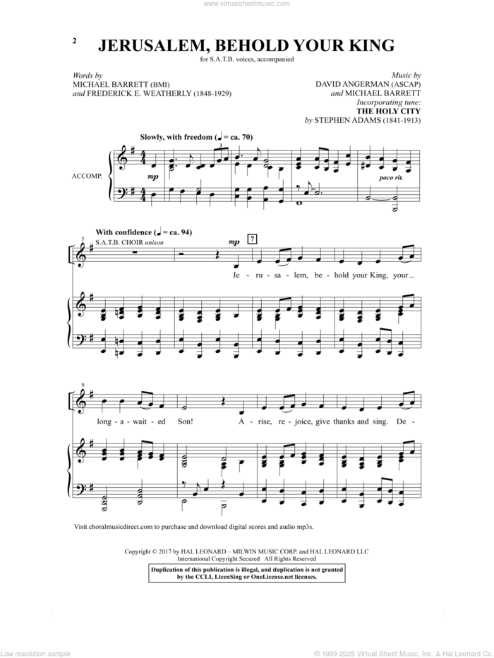 Jerusalem, Behold Your King sheet music for choir (SATB: soprano, alto, tenor, bass) by David Angerman and Michael Barrett, intermediate skill level