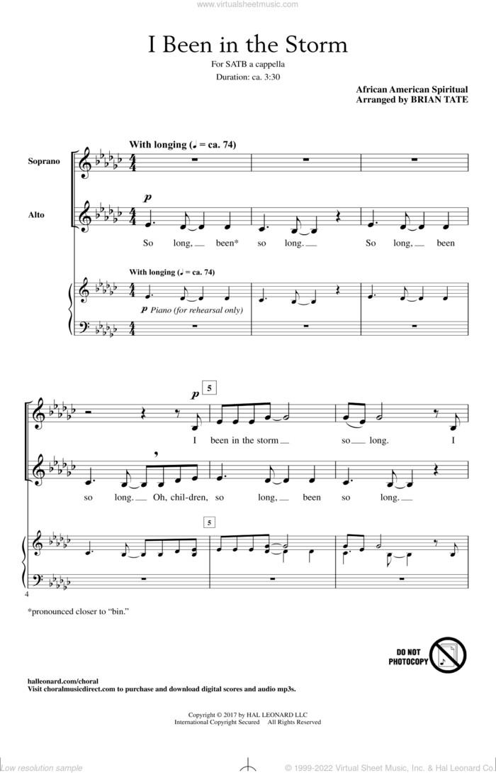 I Been In The Storm sheet music for choir (SATB: soprano, alto, tenor, bass) by Brian Tate and Miscellaneous, intermediate skill level