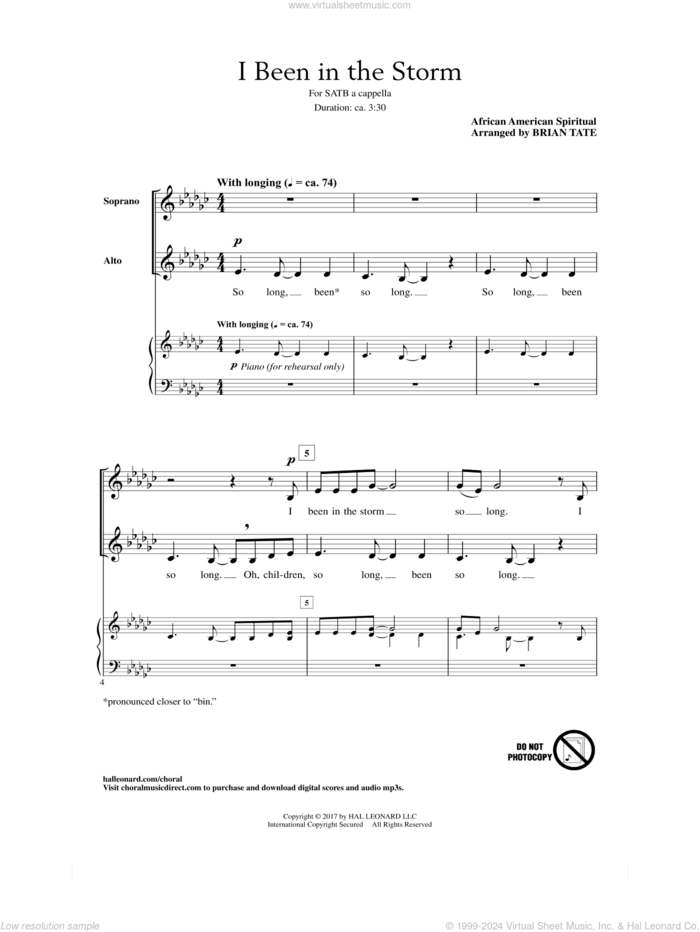 I Been In The Storm sheet music for choir (SATB: soprano, alto, tenor, bass) by Brian Tate and Miscellaneous, intermediate skill level