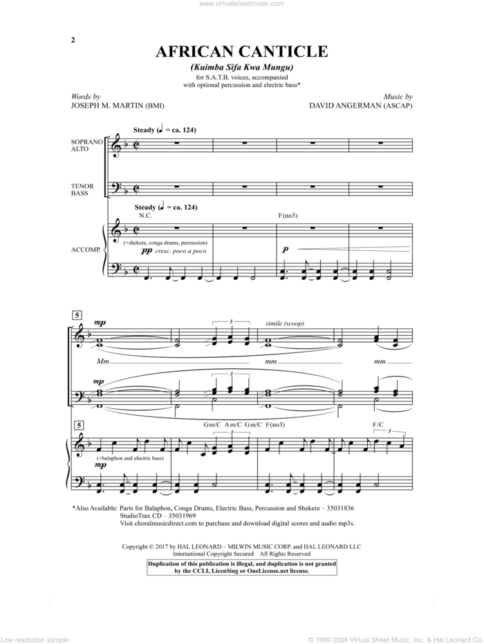 African Canticle (Kuimba Sifa Kwa Mungu) sheet music for choir (SATB: soprano, alto, tenor, bass) by David Angerman and Joseph M. Martin, intermediate skill level