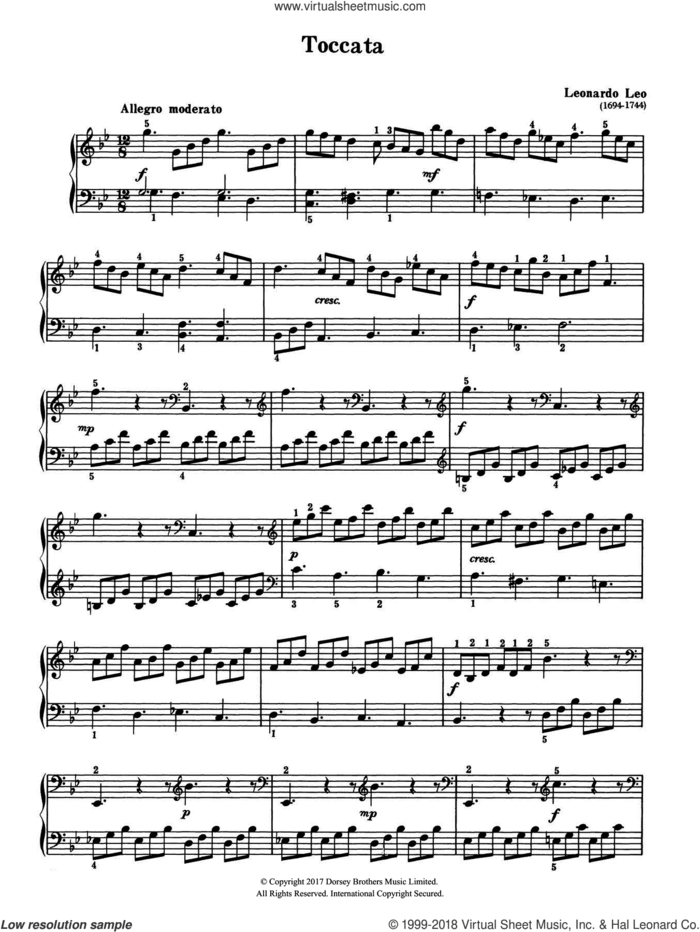 Toccata sheet music for piano solo by Leonardo Leo, classical score, intermediate skill level