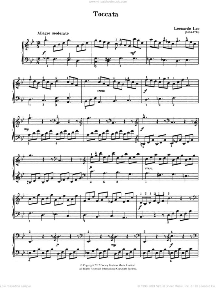 Toccata sheet music for piano solo by Leonardo Leo, classical score, intermediate skill level