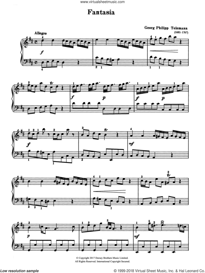 Fantasia sheet music for piano solo by Georg Philipp Telemann, classical score, intermediate skill level