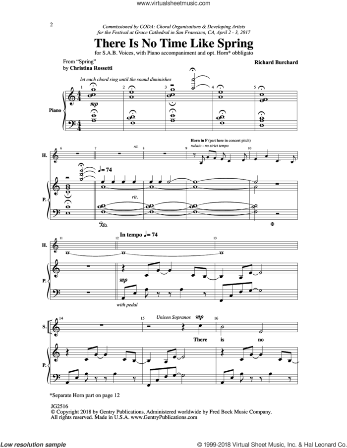 There Is No Time like Spring sheet music for choir (SAB: soprano, alto, bass) by Christina Rossetti and Richard Burchard, intermediate skill level