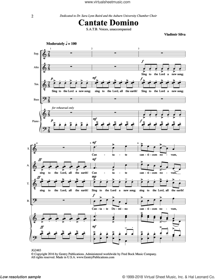Cantate Domino sheet music for choir (SATB: soprano, alto, tenor, bass) by Vladimir Silva, intermediate skill level