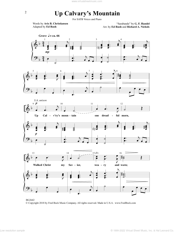 Up Calvary's Mountain sheet music for choir (SATB: soprano, alto, tenor, bass) by George Frideric Handel, Ed Rush, Avis B. Christiansen and Richard A. Nichols, intermediate skill level