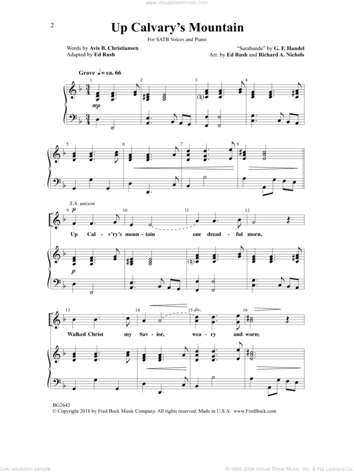 Up Calvary's Mountain sheet music for choir (SATB: soprano, alto, tenor, bass) by George Frideric Handel, Ed Rush, Avis B. Christiansen and Richard A. Nichols, intermediate skill level