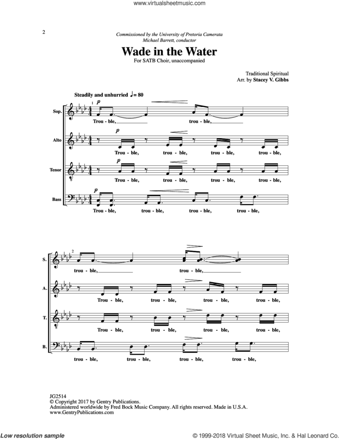Wade in the Water sheet music for choir (SATB: soprano, alto, tenor, bass) by Stacey V. Gibbs, intermediate skill level