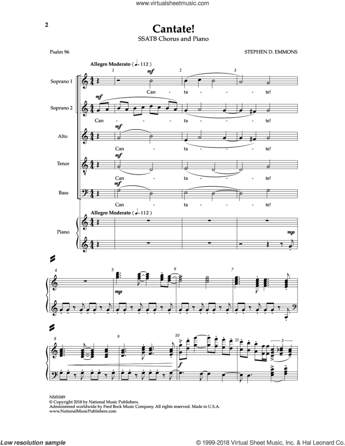 Cantate! sheet music for choir (SSATB) by Stephen D. Emmons, intermediate skill level