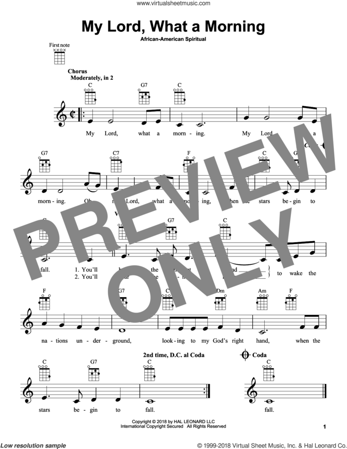 My Lord, What A Morning sheet music for ukulele, intermediate skill level