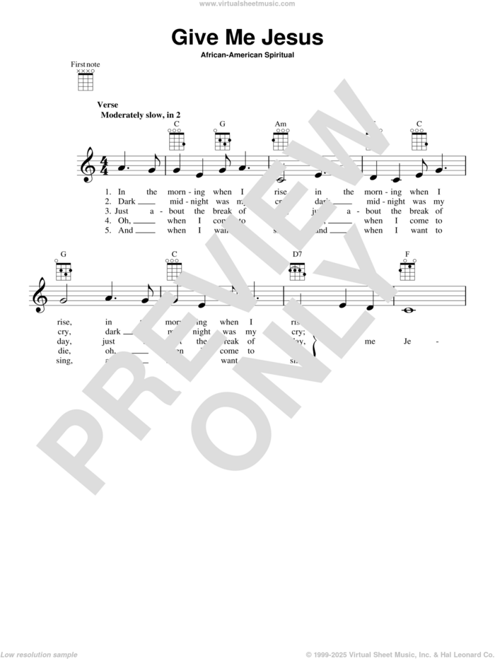 Give Me Jesus sheet music for ukulele, intermediate skill level