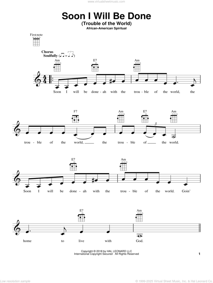 Soon I Will Be Done (Trouble Of The World) sheet music for ukulele, intermediate skill level