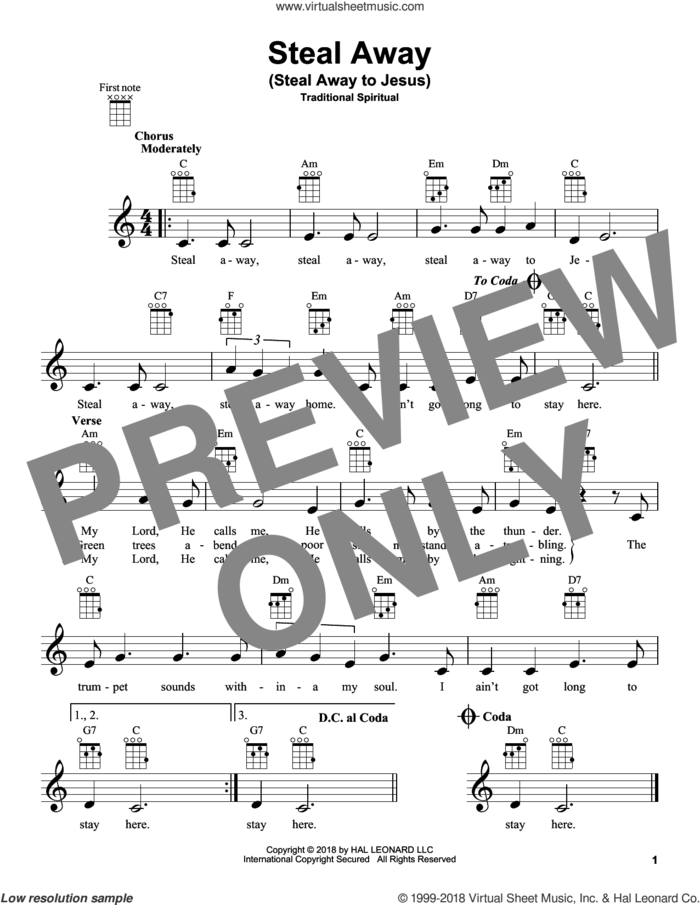Steal Away (Steal Away To Jesus) sheet music for ukulele, intermediate skill level