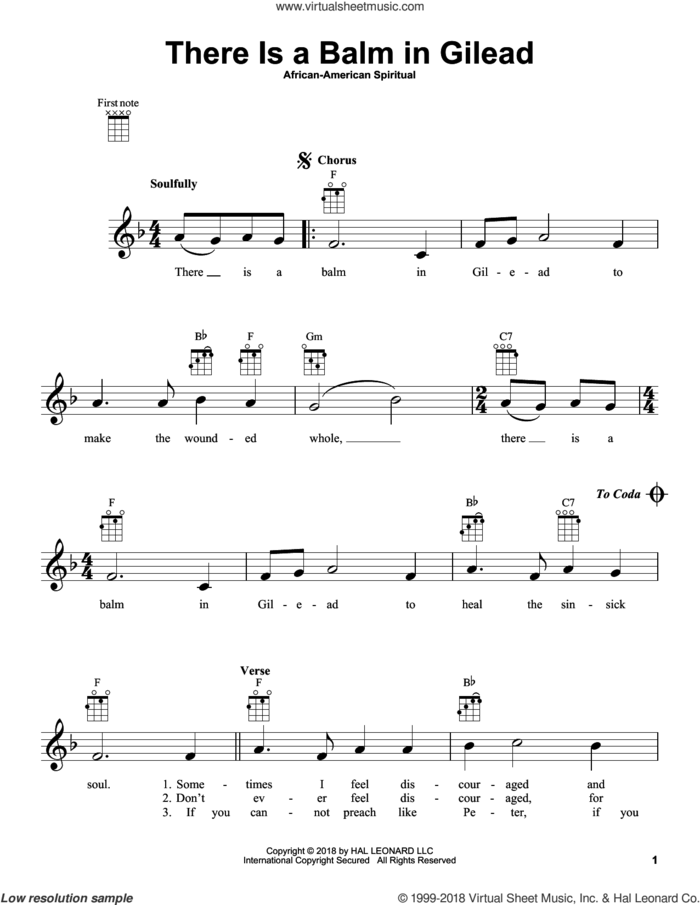 There Is A Balm In Gilead sheet music for ukulele, intermediate skill level