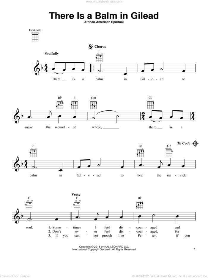 There Is A Balm In Gilead sheet music for ukulele, intermediate skill level