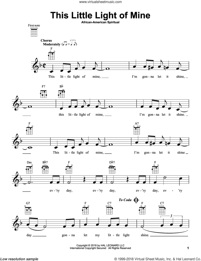 This Little Light Of Mine sheet music for ukulele, intermediate skill level