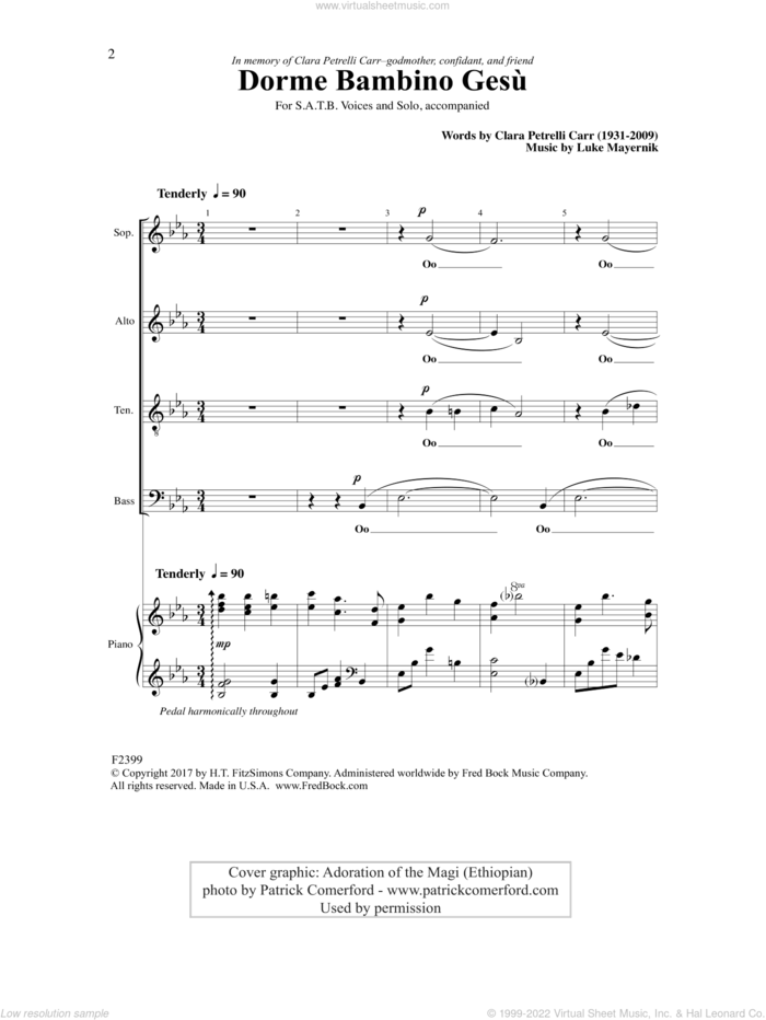 Dorme Bambino Gesu sheet music for choir (SATB: soprano, alto, tenor, bass) by Clara Petrelli Carr and Luke Mayernik, intermediate skill level