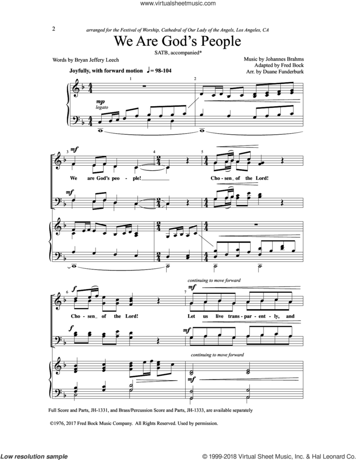 We Are God's People sheet music for choir (SATB: soprano, alto, tenor, bass) by Bryan Jeffery Leech, Duane Funderburk, Fred Bock and Johannes Brahms, intermediate skill level